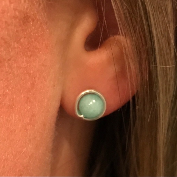 Handmade Sterling Silver & Amazonite stud earrings - Picture 2 of 4